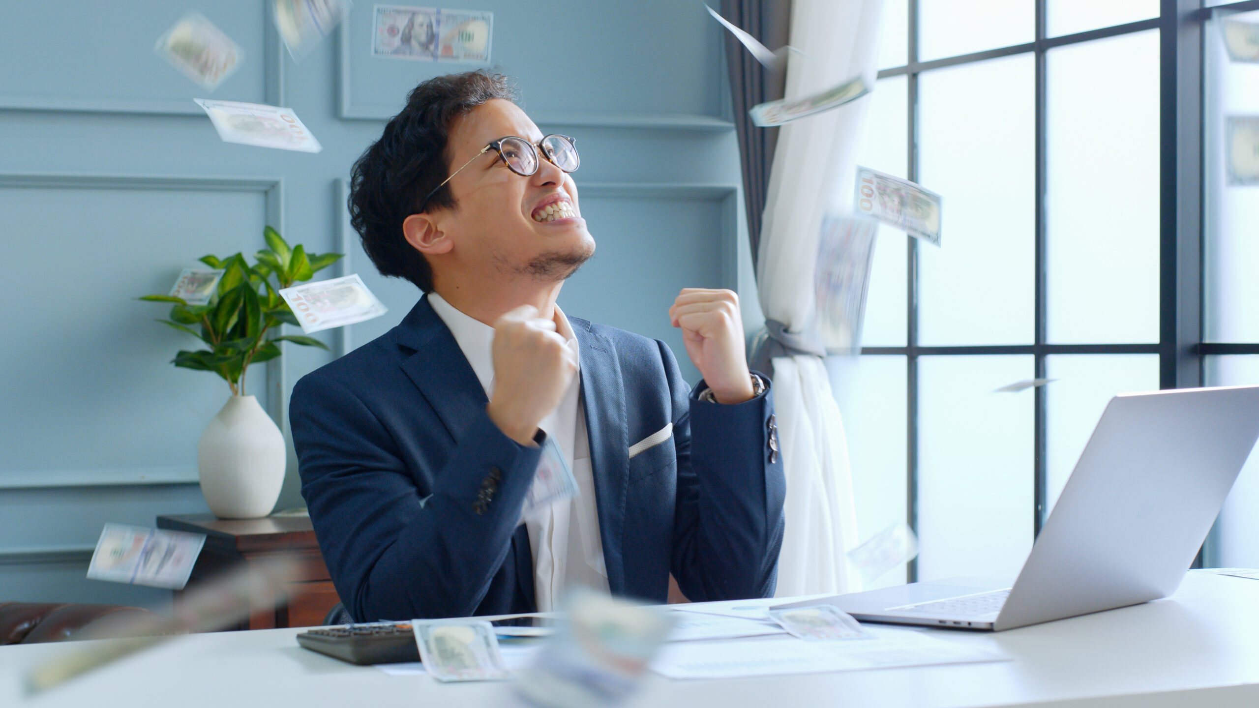 man happy with finances